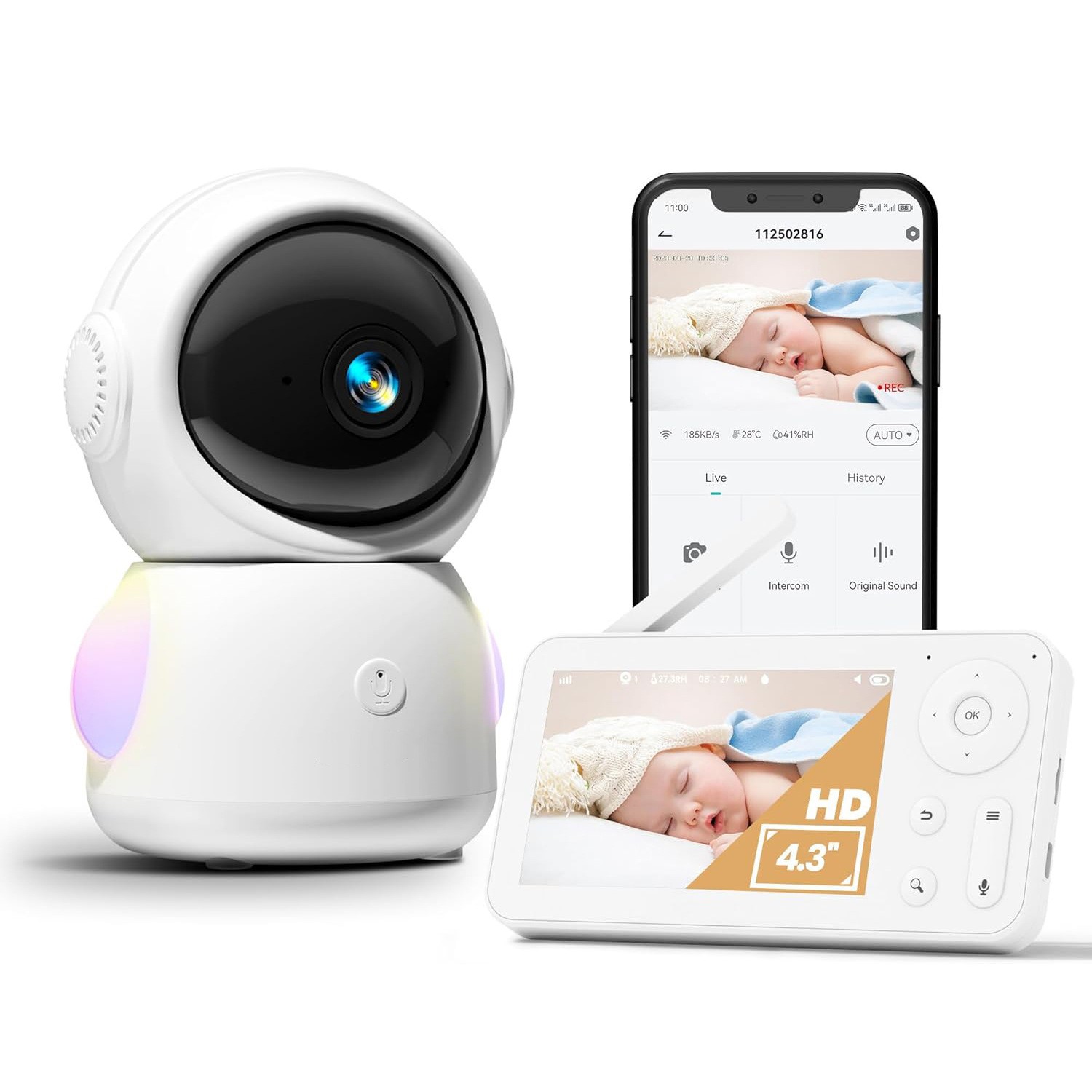 Wireless Baby Monitor - 4,3-дюймовый экран, 2 МП, 1080P, полноцветный,