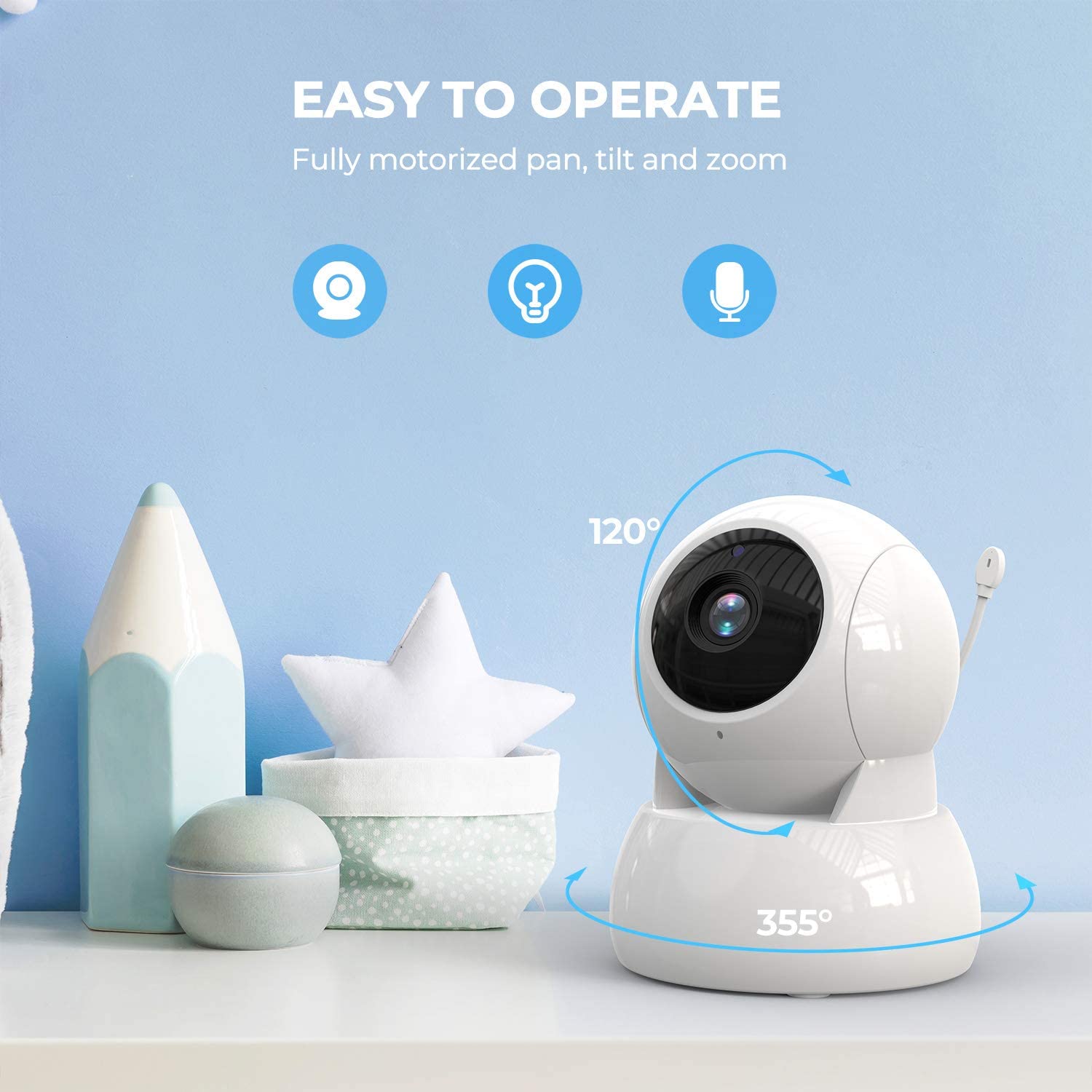 Wireless Baby Monitor - 5-дюймовый экран, 720P, мониторинг температуры, интерком,